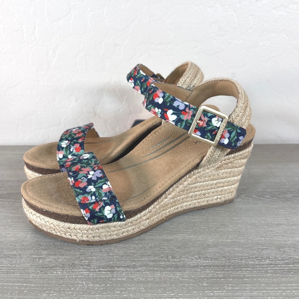 Aetrex Sydney Floral Espadrille Wedge Sandals Navy Blue‎ Orthotic Size 6-6.5 NEW